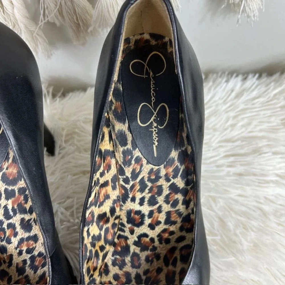 Jessica Simpson Leather RAMONNA Black Peep-toe Pump Shoes